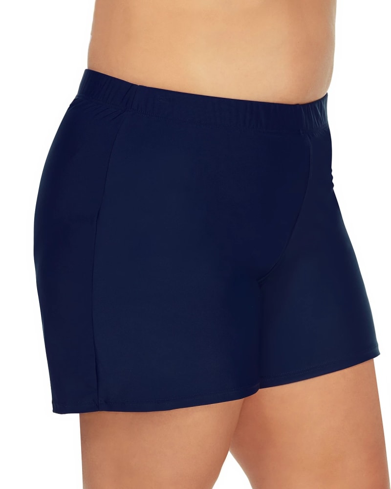 Front of a model wearing a size 20W Island Escape Women's Plus Tummy Control Swim Skirt Swimsuit Blue Size 20W in Blue by Island Escape. | dia_product_style_image_id:310740